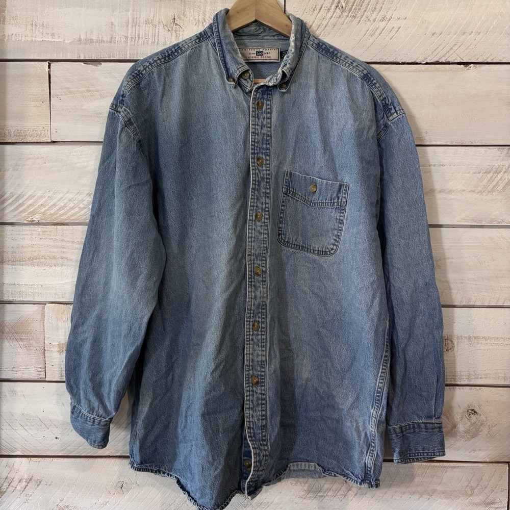 Lee Jean Shirt Authentic Apparel Long Sleeve‎ Sz Large Men's